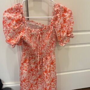 Floral Puffy Sleeve Bow Dress